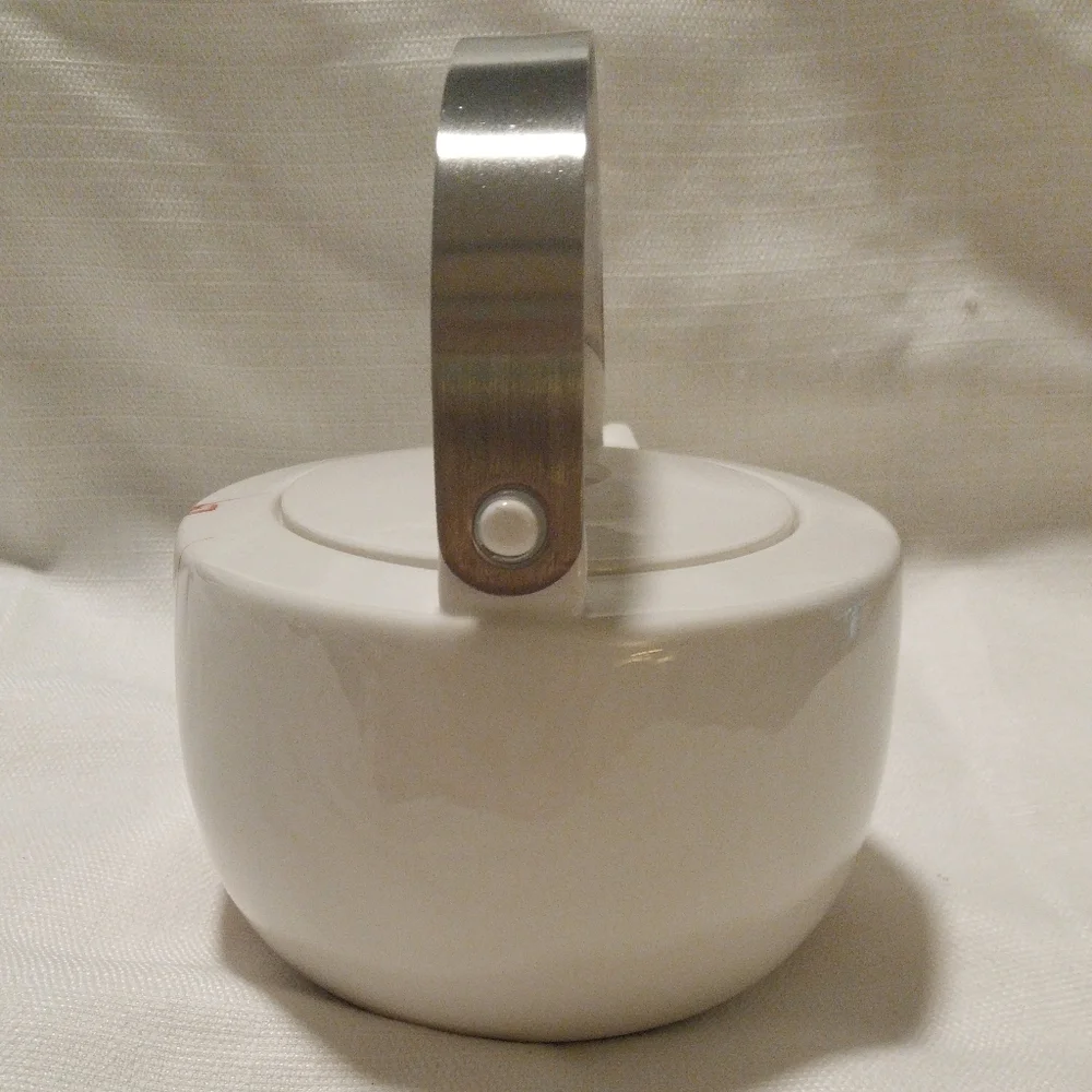 Crate&Barrel White & Red Cinnabar Floral Porcelain Teapot